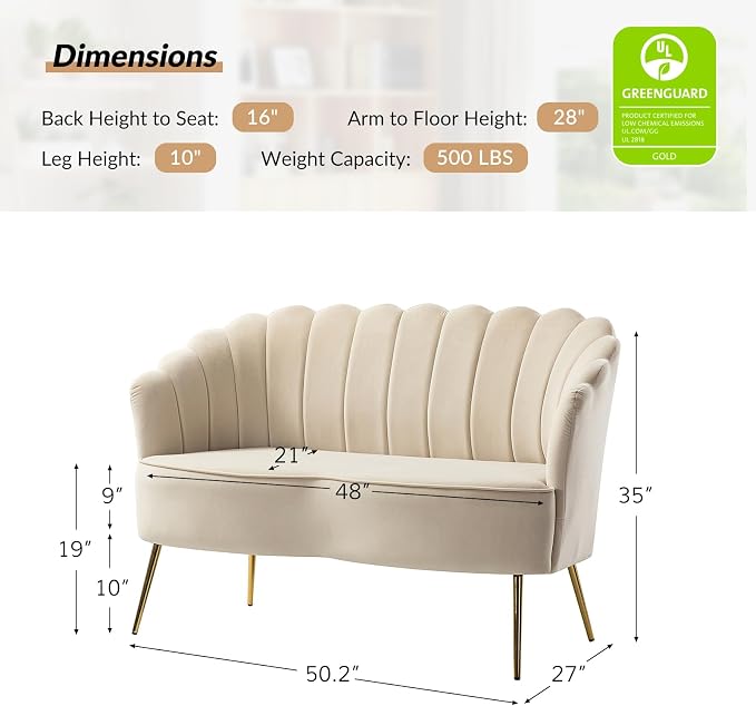 HULALA HOME Modern Velvet Loveseat Sofa - Image 2