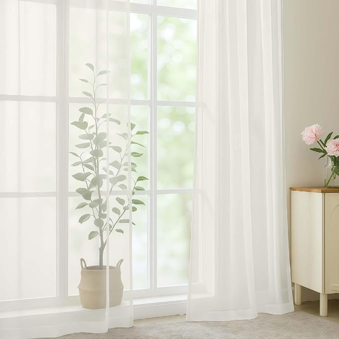 Sheer Curtains 84 Inches Long 2 Panels Set, Ivory Sheer Curtain - Image 6