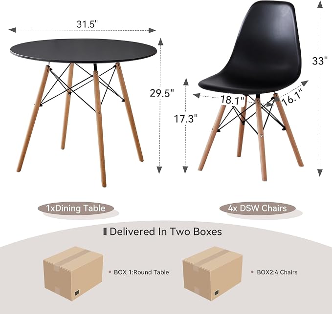 5-Piece Round Dining Table Set, Small 31.5" Kitchen Table Chairs Set of 4 Space - Image 2