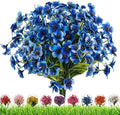Outdoor Artificial Fake Flowers,24 Bundles UV Resistant Faux Outdoor Plastic Flower Plants for Outside Indoor Decorations(Blue) by DRTDERUITAI
