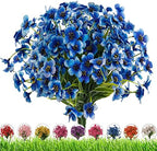 Outdoor Artificial Fake Flowers,24 Bundles UV Resistant Faux Outdoor Plastic Flower Plants for Outside Indoor Decorations(Blue) by DRTDERUITAI