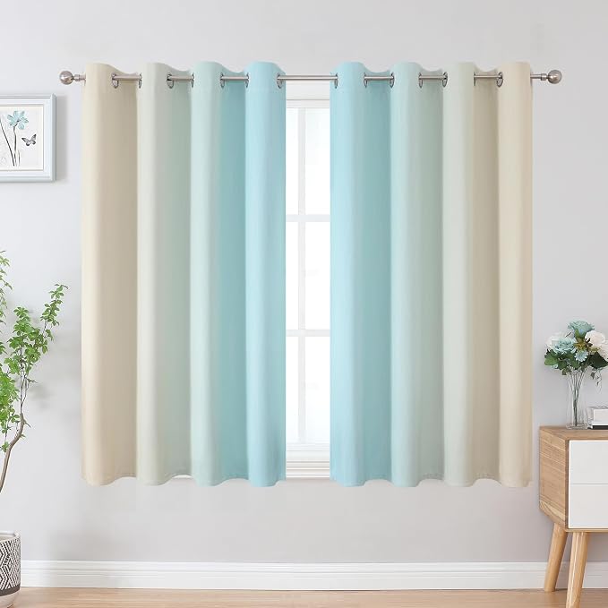 Aqua and Beige Ombre Blackout Curtains - Image 2