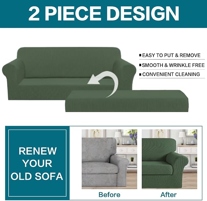 Turquoize Stretch Sofa Slipcover 2 Pieces Sofa Cover Couch Cover - Image 4
