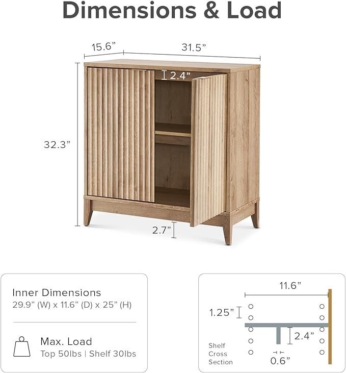 mopio Brooklyn Fluted Storage Cabinet, Modular Accent Buffet Sideboard - Image 2