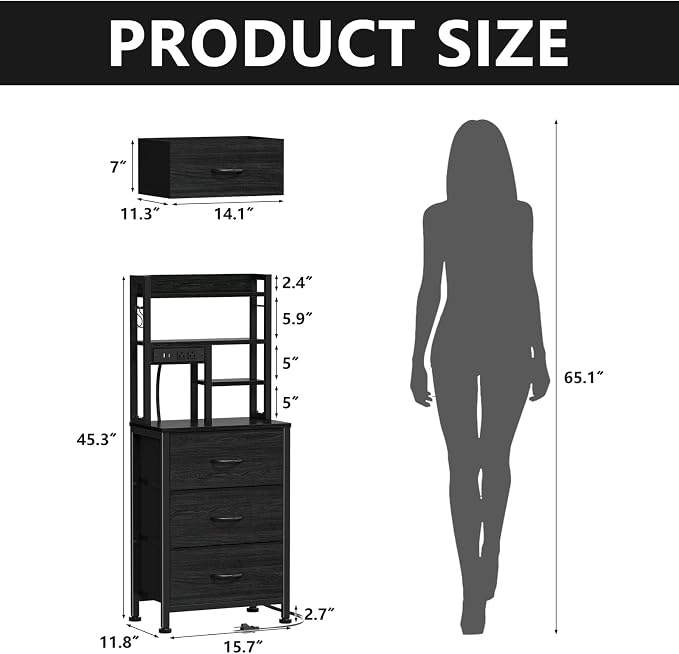 Furnulem Nightstands Set of 2, Tall Night Stand - Image 3