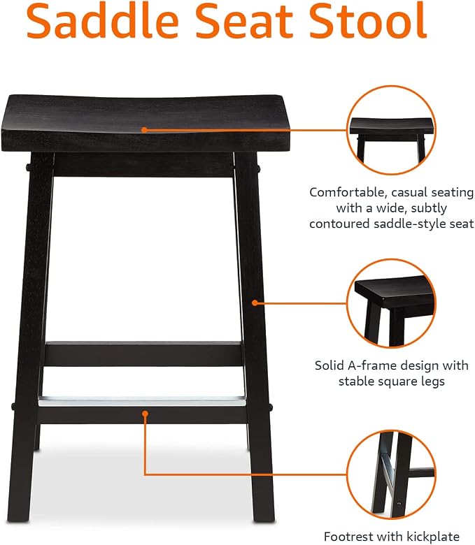 Amazon Basics Solid Wood Saddle-Seat Counter Height Bar Stools - Image 5