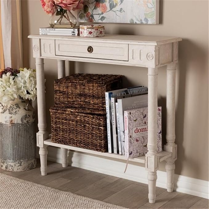 Baxton Studio Ariella Country Cottage Farmhouse Whitewashed 1-Drawer Console - Image 2