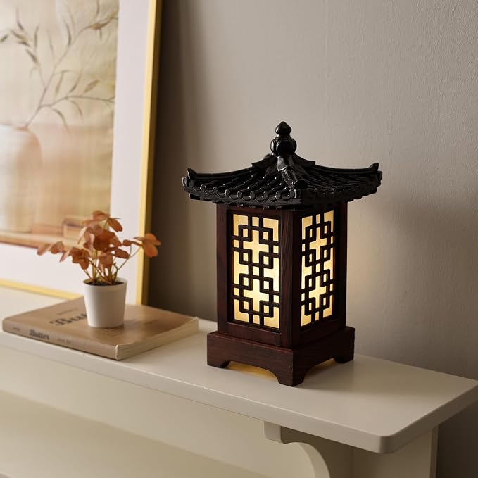 Traditional Korean Wood Lamp | Handmade Asian Oriental Table Lantern | Bedside by AntiqueAlive