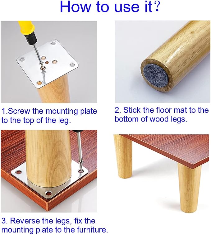KITEVICH 4PACK Solid Wood Furniture Legs 6 Inch Sofa Legs, Replacement Legs Mid - Image 5