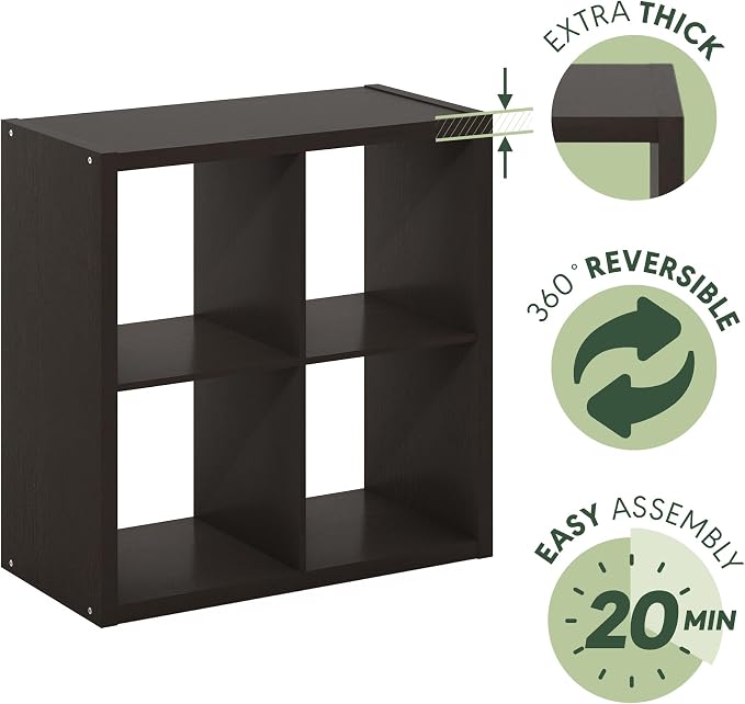 Furinno CUBICLE Book Shelf, 4-Cube Bookshelf, Extra Thick Frame Reversible - Image 6
