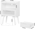Lerliuo Rattan Nightstand with Charging Station, Side Table with Drawer Open - Image 3