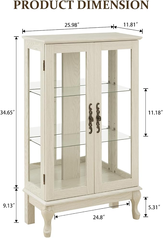 Curio Display Cabinet with Lighted, Glass Back, Vintage Accent, Corner China - Image 2