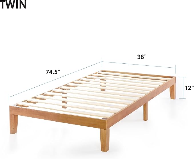 Mellow Naturalista Classic 12-Inch Solid Wood Platform Bed | Wooden Slats - Image 2