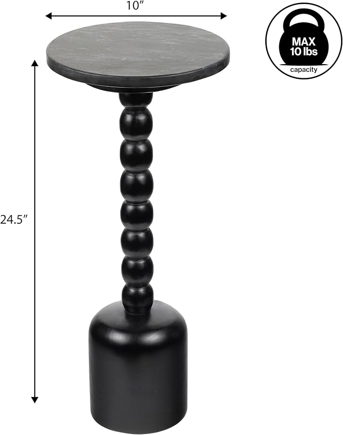 JONATHAN Y Turner 24.5" Black Mango Wood Round Drink Table, Tall Pedestal - Image 3
