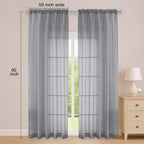 Grey Sheer Curtain 90 Inches Long 2 Panels Set, Solid Filmy Drapes - Image 2