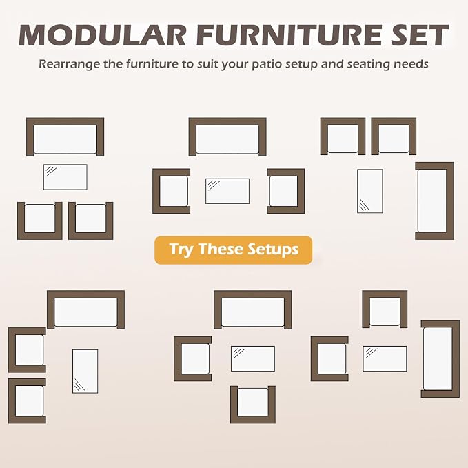 FDW | 4-Piece Patio Furniture Set | Gray & Khakhi | Outdoor Wicker Furniture - Image 8