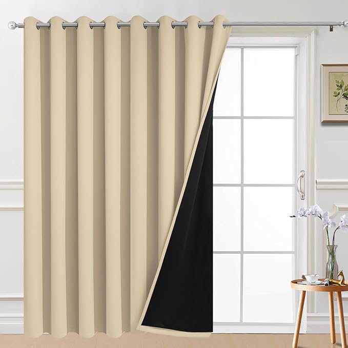 Yakamok Beige 100% Blackout Patio Door Curtain Panels W100 x L84, 1 Panel | by Yakamok