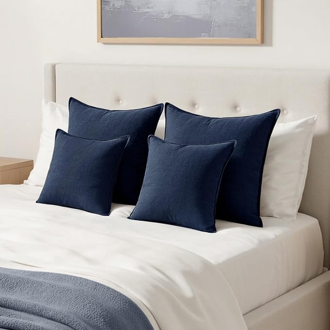 MIULEE Decorative Linen Pillow Covers 20x20 Inch Navy Blue | Boho Farmhouse​ - Image 4