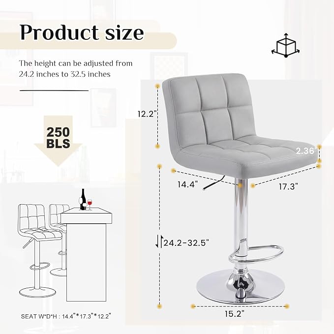 DUMOS Bar Stools Set, 24 inch Counter Height Bar Stools, Upholstered Modern - Image 3