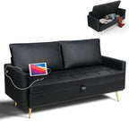 LINLUX Black Leather 60" W Couch - Image 3