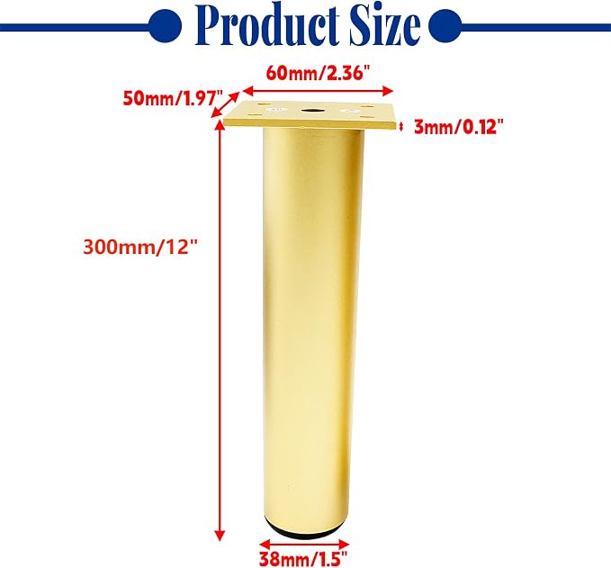 Set of 4 Aluminum Alloy Furniture Legs 12 Inch Height, 1.5 Inch Diameter - Image 2
