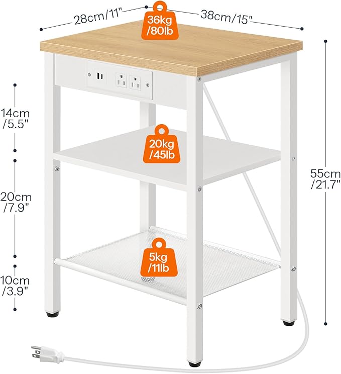HOOBRO Side Table with Charging Station and USB Port, Small End Table - Image 3
