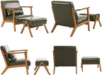 Accent Chair and Ottoman Set, Mid-Century Modern Faux Leather Upholstered - Image 9