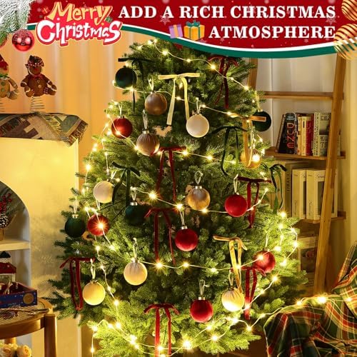 51 Pcs Christmas Velvet Ornaments 15 Pcs Christmas Tree Decor Balls 3.14" 36 Pcs Velvet Vintage Ribbon Bows 5/8" Wide 6 * 8" for Xmas Tree Hanging Decorations Home Indoor Decor (Four Colors) - Image 5