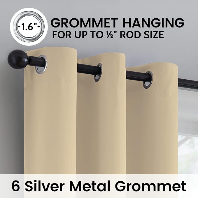 SimpleHome Beige 100% Blackout Curtains Room Darkening Living Room 45 Inch | - Image 6