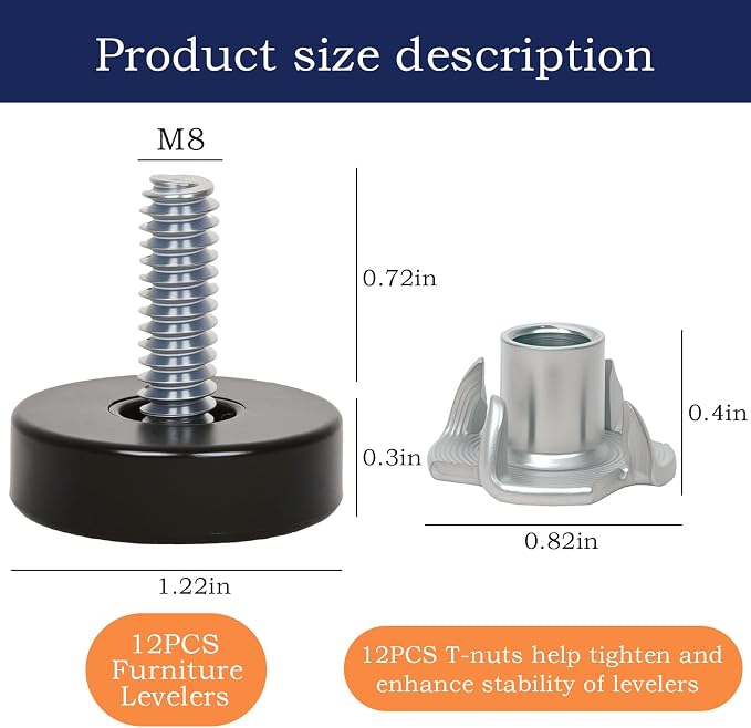 12 PCS M8 Thread Furniture Feet Levelers, Furniture Leveling Feet - Image 2