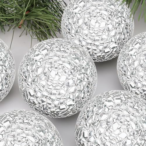 6 Pcs Decorative Balls for Bowls,2.4" Silver Mosaic Glass Balls - Image 6