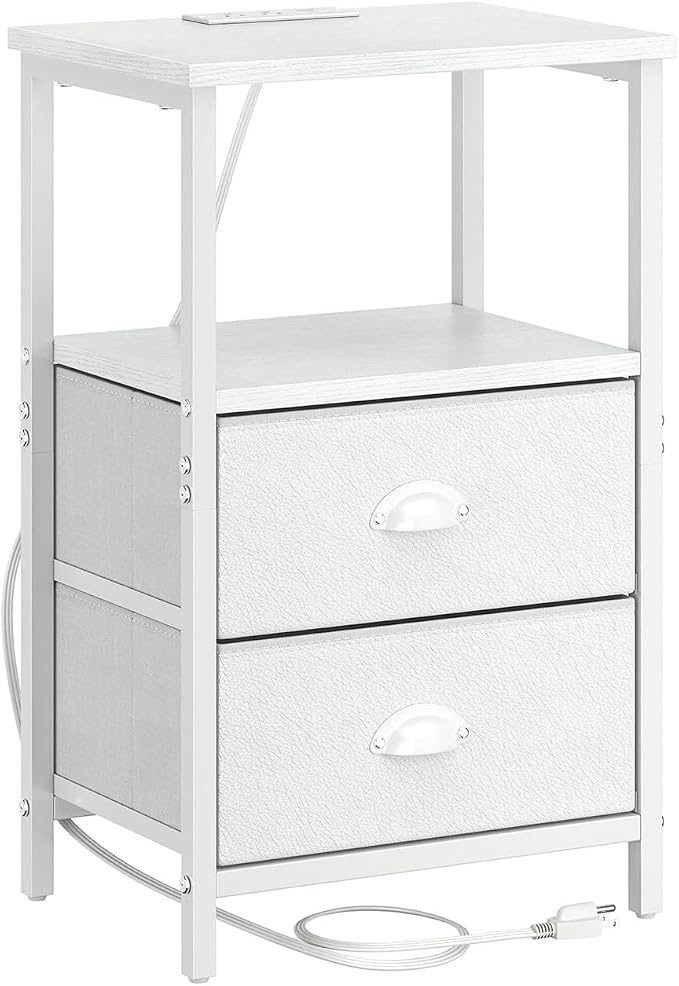sthmec Nightstand with Charging Station, LED Night Stand with 2 Fabric Drawers - Image 8