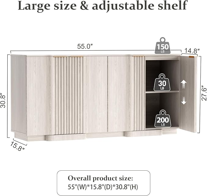 Brafab Buffet Cabinet, Wood Fluted Credenza - Image 2