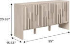 Walker Edison Contemporary Detailed 3-Door Sideboard 55 Inch Ivory Oak - Image 3