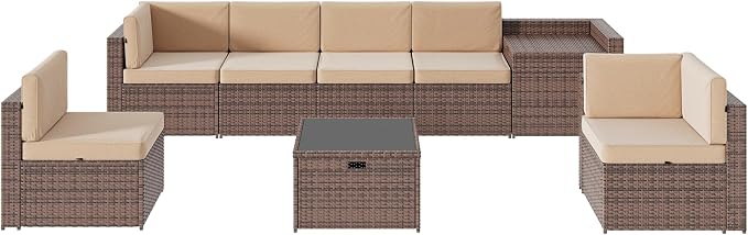 Aoxun 8-Piece Patio Furniture Set, Wicker Outdoor Sectional Sofa - Image 8