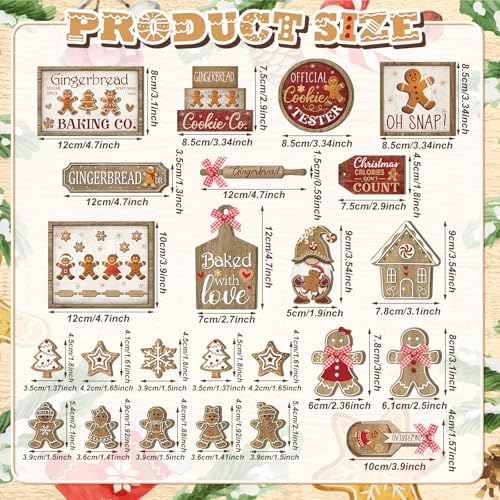 Shellwei 24 Pcs Christmas Tiered Tray Decor, Gingerbread Wooden Table Sign - Image 3