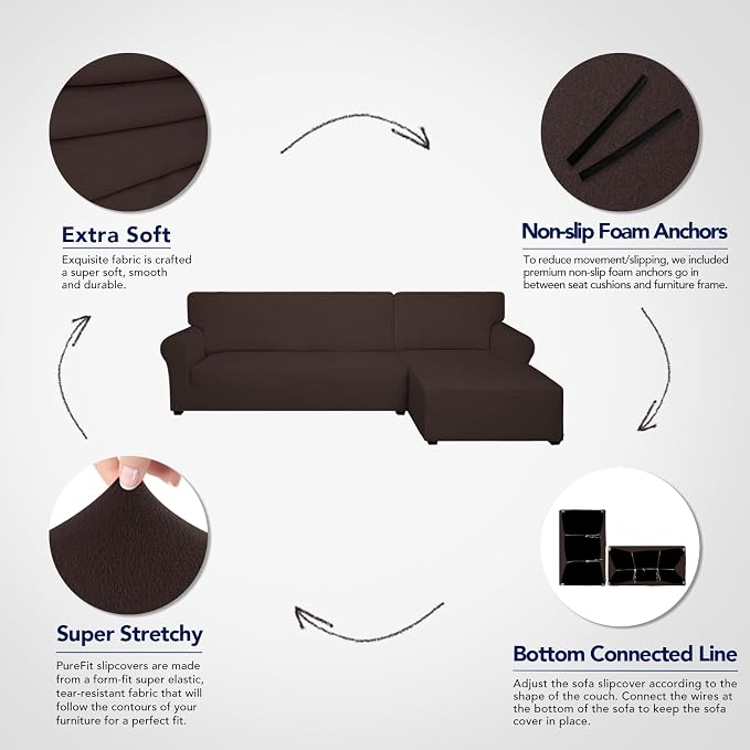PureFit Stretch Sectional Couch Covers 2 pcs Non Slip L Shape Sofa Cover - Image 3
