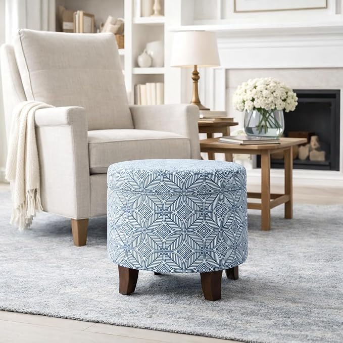 HomePop Upholstered Round Storage Ottoman|Homepop Home Décor|Upholstered Round - Image 4