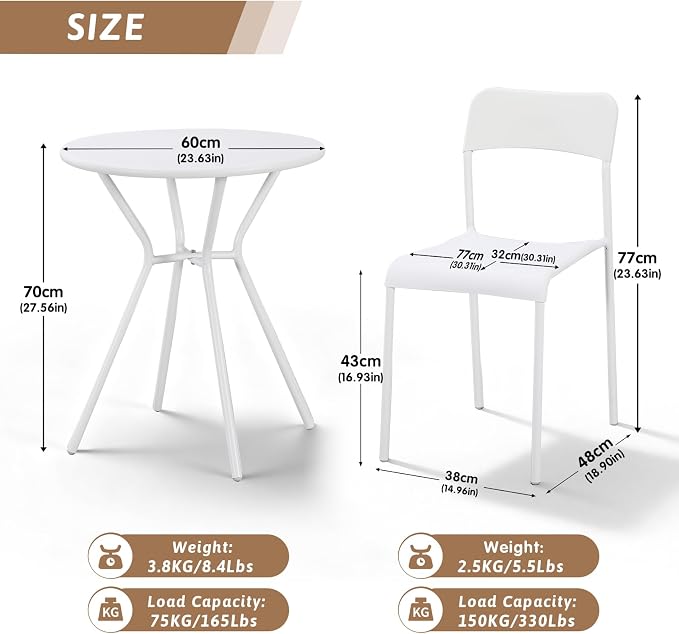 Outdoor Bistro Set for 2- Metal 3 Piece Bistro Table and Chairs Set of 2 -Small - Image 2