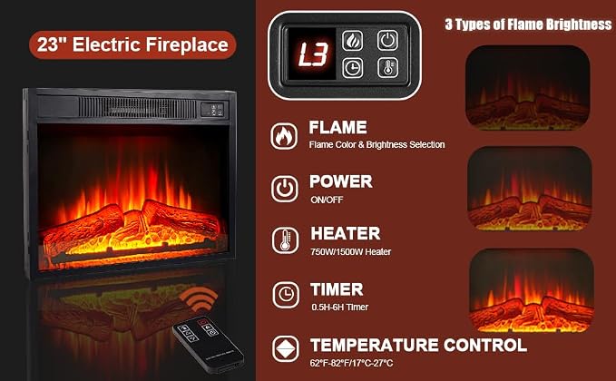 44" LED Lights Electric Fireplace - Image 6