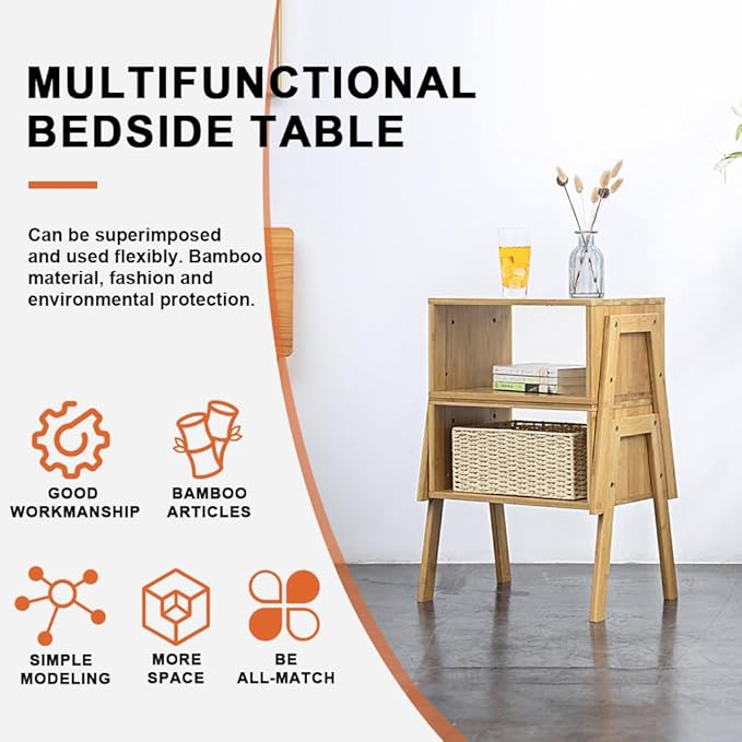 KKTONER Modern Bamboo Nightstands End Tables Bedroom - Image 6