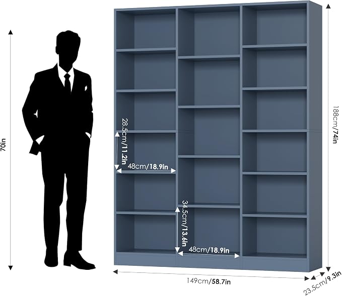 FACBOTALL Triple Wide Bookshelf, 6 Tier Large Bookshelf, Bookcase - Image 3