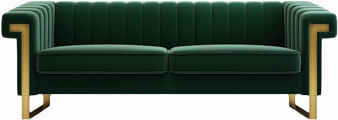 Mid-Century Modern Green Velvet Sofa - Image 4