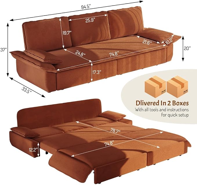 KEIKI 94.5" King Size 3-in-1 Convertible Sofa Bed, Pull-Out Sleeper Couch - Image 2