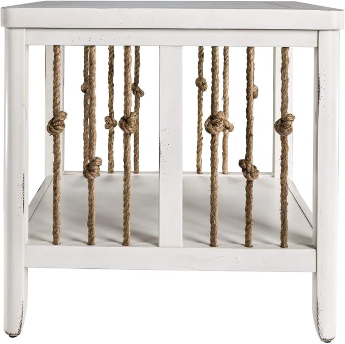 Pemberly Row Coastal Wood End Table, Knotted Rope End Panels, Planked Top - Image 4