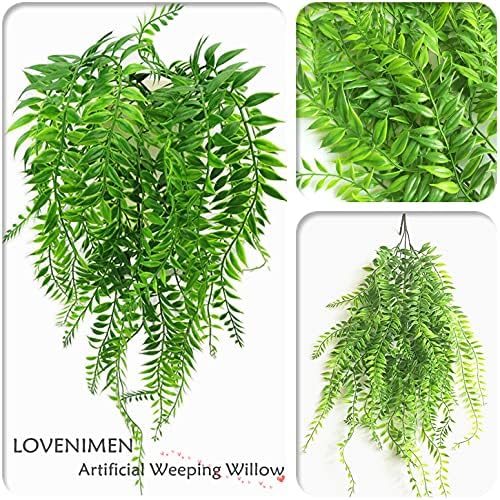 Artificial Willow, Fake Weeping Willow 4 pcs Plants Greenery Shrubs, Plastic Hanging Vine Ivy Garland Outdoor Indoor Home Garden Verandah Parterre Wall Baskets Filling Decoration - Image 3