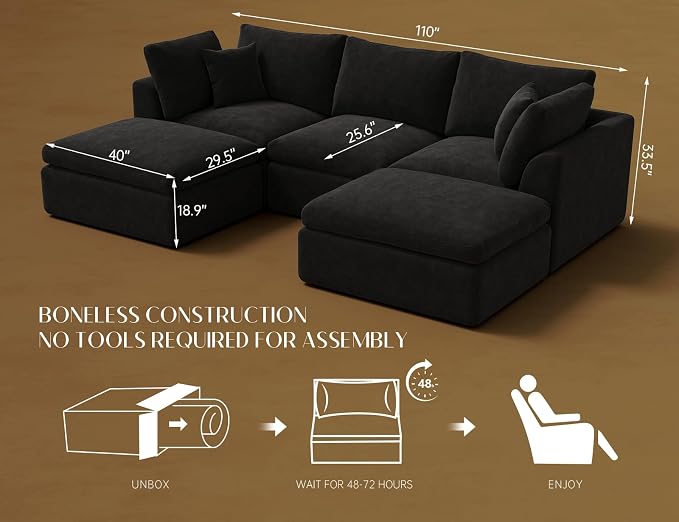ohllob 110" U Shaped Couch, Cloud Sectional Couches - Image 2
