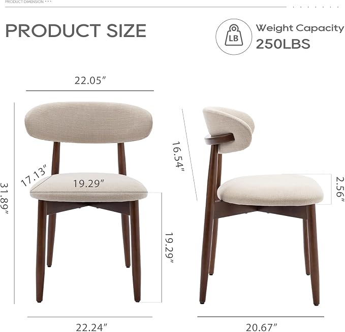 COLAMY Wooden Dining Chairs Set of 2, Modern Fabric Upholstered Kitchen Side - Image 2