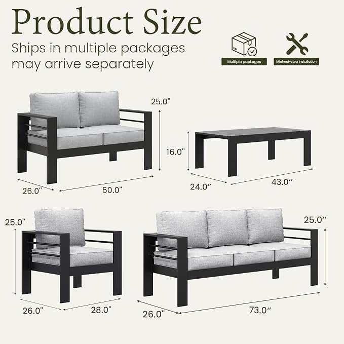 LayinSun Outdoor Aluminum Furniture Set, 5 Pieces Patio Sectional Conversation - Image 8