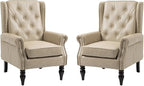 Mid-Century High Wingback Chair Set of 2, Faux Leather Accent Chair Armchair by Lin-Utrend